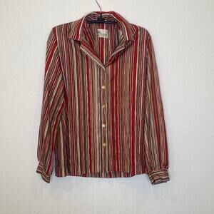 Alan Green Vintage Vertical Striped Button Down Stretchy Button Down Shirt Sz Sm